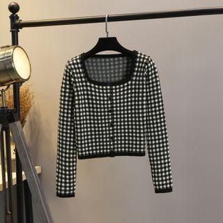 Checked Cropped Cardigan