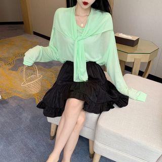 Two-way Long-sleeve Top / Mini Crinkled A-line Skirt