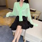 Two-way Long-sleeve Top / Mini Crinkled A-line Skirt