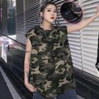 Couple Matching Sleeveless Camo Print T-shirt