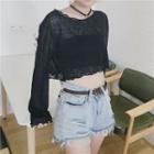 Wavy-trim Long-sleeve Cropped Top