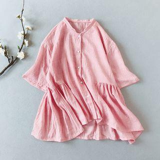 Plain 3/4-sleeve Buttoned Tunic Top