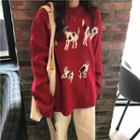 Long Sleeve Print Sweater Red - One Size