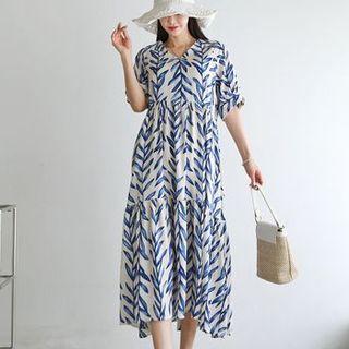 V-neck Foliage Long Tiered Dress