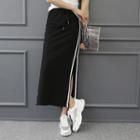 Slit-side Contrast-trim Long Skirt