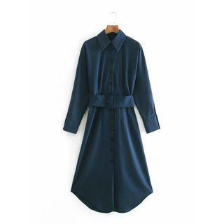 Long-sleeve Belted Midi Shirtdress
