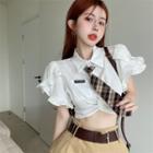 Short-sleeve Cropped Blouse / A-line Mini Skirt / Tie / Set