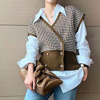 Double Breasted Plaid Sweater Vest