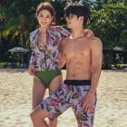Set: Leaf Print Bikini + Zip Rashguard Jacket