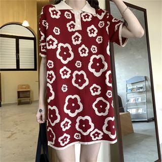Short-sleeve Floral Print A-line Polo Dress