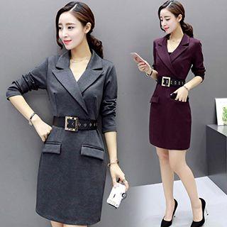 Plain Lapel Long-sleeve Dress