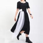 Set: Sheer Panel Short-sleeve Top + Midi A-line Skirt