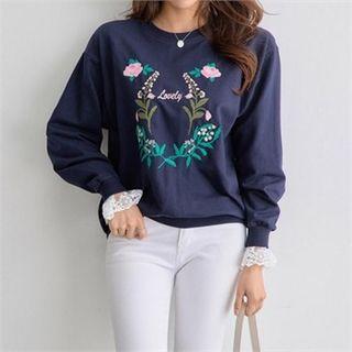 Crochet-detail Floral-embroidered Sweatshirt