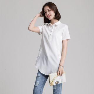 Short-sleeve Half Placket Chiffon Shirt