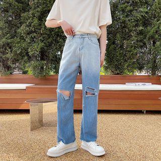 Ombre Distressed Straight Leg Jeans