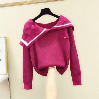 Contrast-trim Asymmetric Collar Sweater