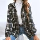 Long-sleeve Plaid Button-up Collar Shirt Jacket