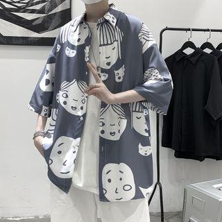 Cartoon Print Short Sleeve Over-sized Shirt