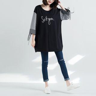 Striped Panel 3/4 Sleeve Long Pullover