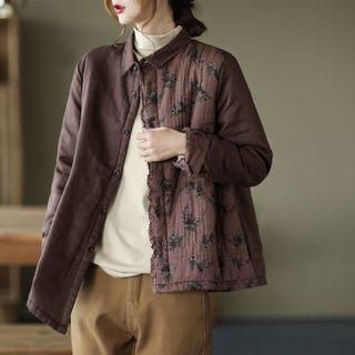 Floral Print Panel Button-up Jacket