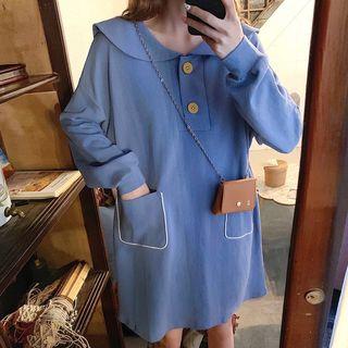 Long-sleeve Collared Shift Dress