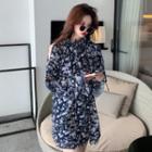 Cold-shoulder Plaid Mini Dress White Floral - Dark Blue - One Size