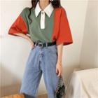Color-block Loose-fit Short-sleeve Polo-shirt / Loose-fit Jeans