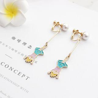 Faux Pearl Bungee Jump Woman Dangle Earring