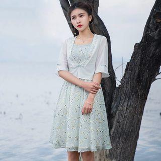 Set: Embroidered Light Jacket + Floral Dress