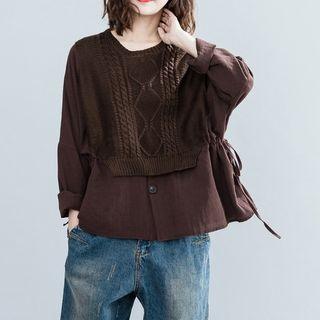 Knit Panel Drawstring-side Blouse