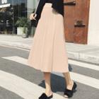 Elasticized Waist Ribbed Midi Skirt Almond - One Size
