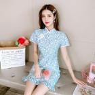 Short-sleeve Stand Collar Floral Qipao