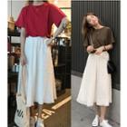 Plain Short-sleeve T-shirt / Midi A-line Skirt