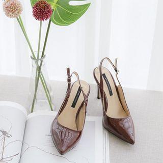 Pointy-toe Slingback Patent Stilettos