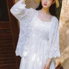 3/4-sleeve Embroidered Floral Chiffon Light Jacket