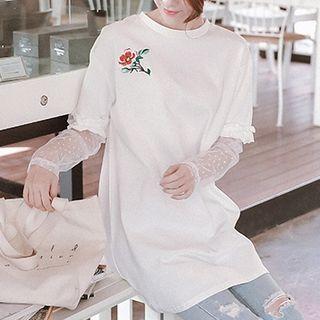 Embroidered Lace Panel Long-sleeve T-shirt
