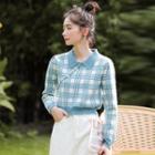 Plaid Collared Sweater Plaid - Blue - One Size