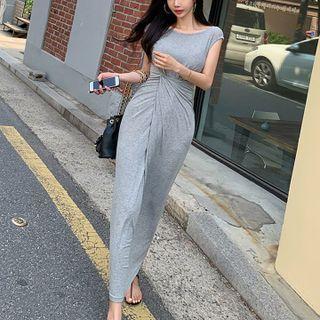 Cap-sleeve Plain Knit Midi Dress