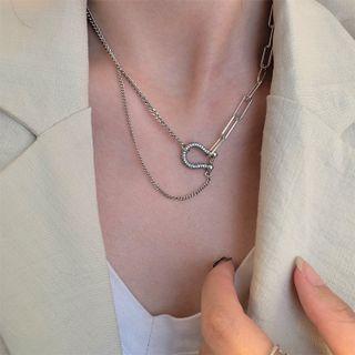 Layered Chain Horseshoe Necklace 1pc - Silver - One Size