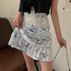 High-waist Ruffled Floral A-line Skirt