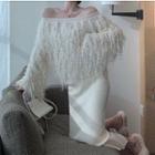 Fringed Trim Off-shoulder Sweater As Shown In Figure - One Size