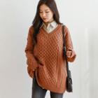 V-neck Boxy Cable-knit Sweater