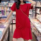 Short-sleeve Letter Asymmetric Crinkled T-shirt Dress