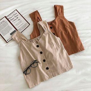Plain V-neck Single-breasted Tank Top