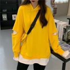 Mock Two-piece Cutout Drawstring Hoodie
