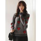 Heart Pattern Wool Blend Sweater