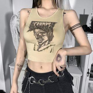 Face Print Crop Tank Top
