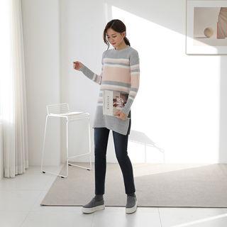 Crew-neck Long Striped Sweater