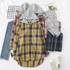 Long-sleeve Check Hooded Top