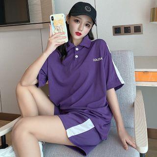 Lettering Short-sleeve Polo + Sweat Shorts